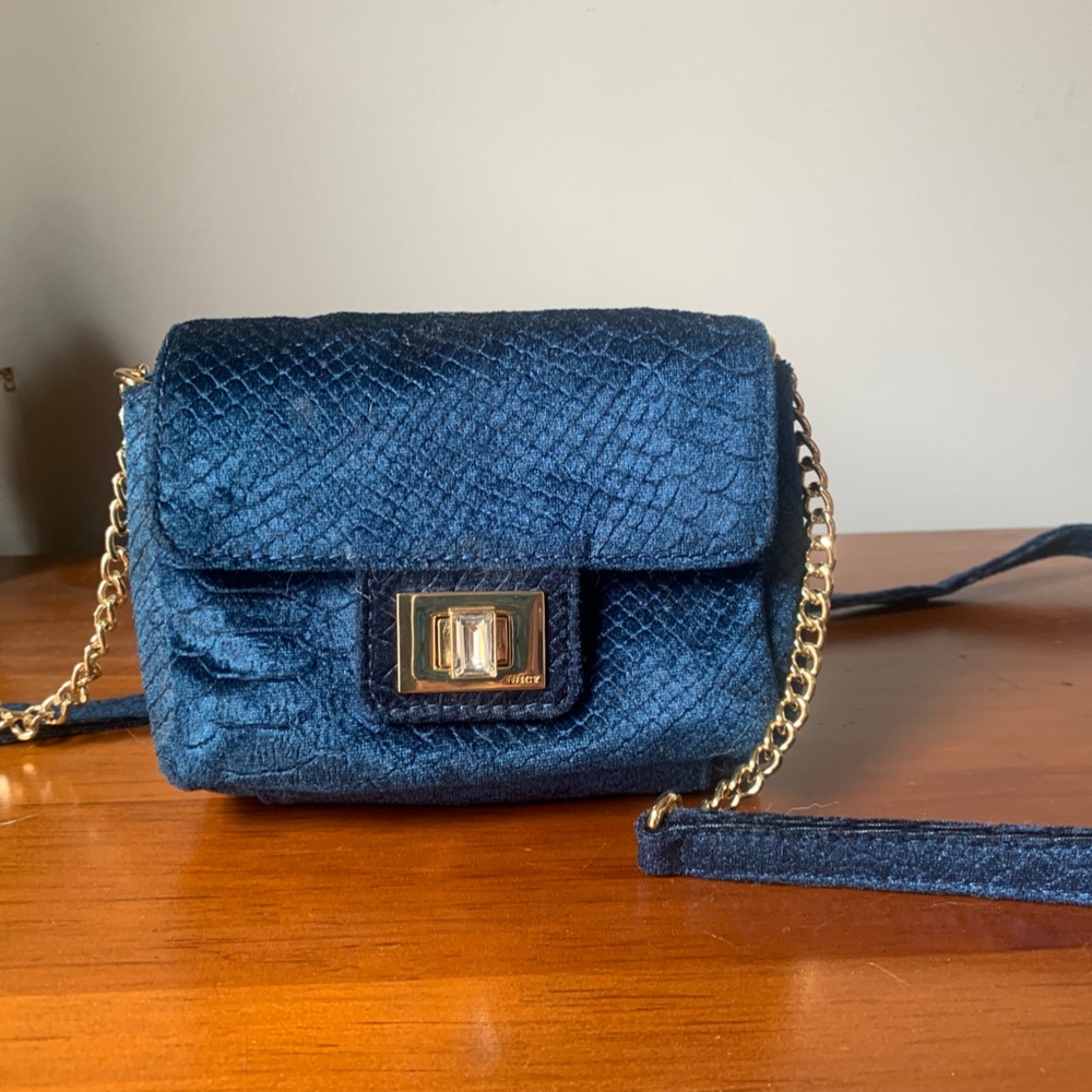 Blue and Gold Velour Juicy Couture Crossbody Bag